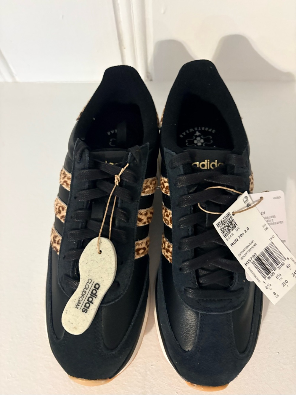 adidas Black Sneakers with Leopard-Print Stripes